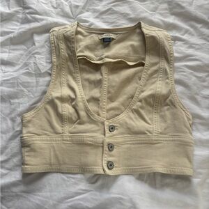 American Eagle Outfitters Tan Denim Buttoned Crop Top